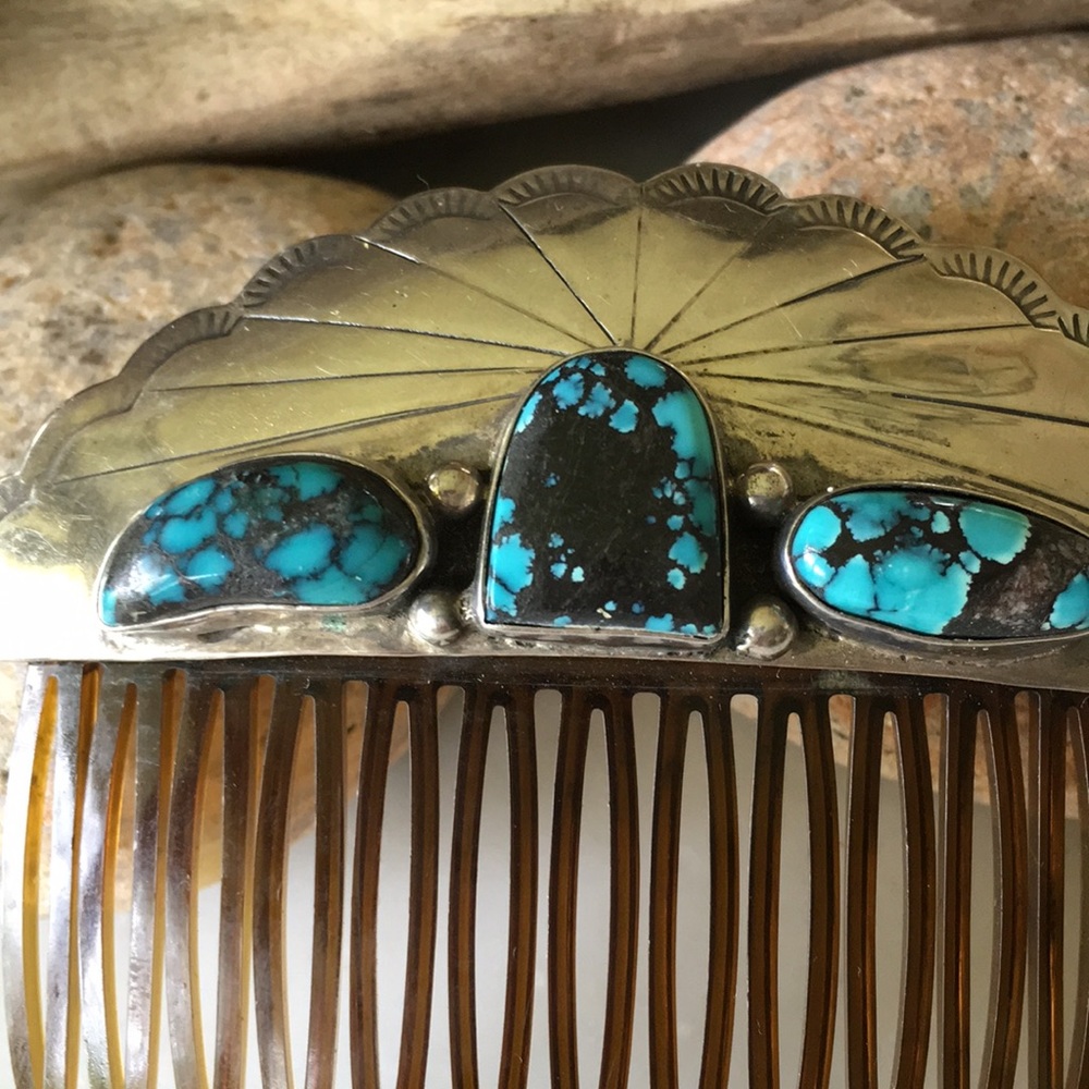 Sold Vtg Navajo Native American TurquoiseHair Comb - Picture 4 of 7